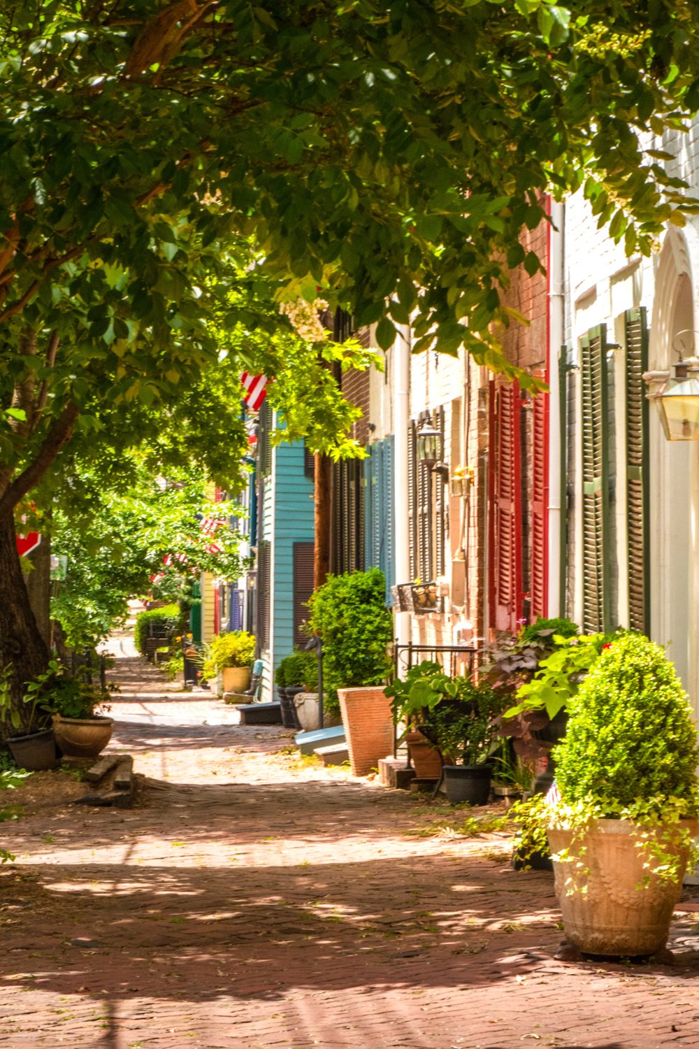 Historic cobblestone street in Old Town Alexandria
